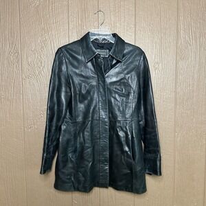 BANANA REPUBLIC Womans Black Soft Lambskin Leather Size M Jacket Coat Mid Length